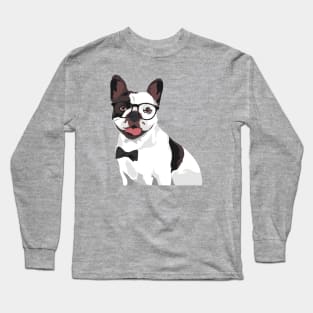 Hipster White and Brown French Bulldog T-Shirt for Dog Lovers Long Sleeve T-Shirt